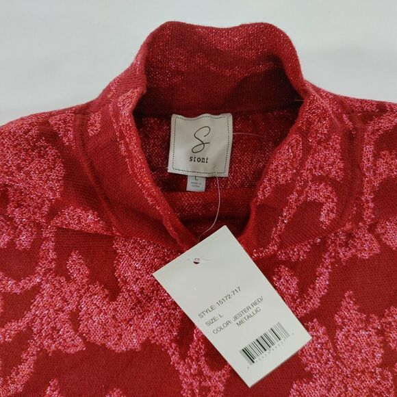 Sioni Red Floral Mock Neck Sweater Textured‎ Pattern Long Sleeve Crop Top Size L - Picture 6 of 8